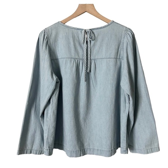 NEW Madewell Denim Puff-Sleeve Tie Back Swing Shirt in Hawes Wash Cotton Size XL - Picture 3 of 6
